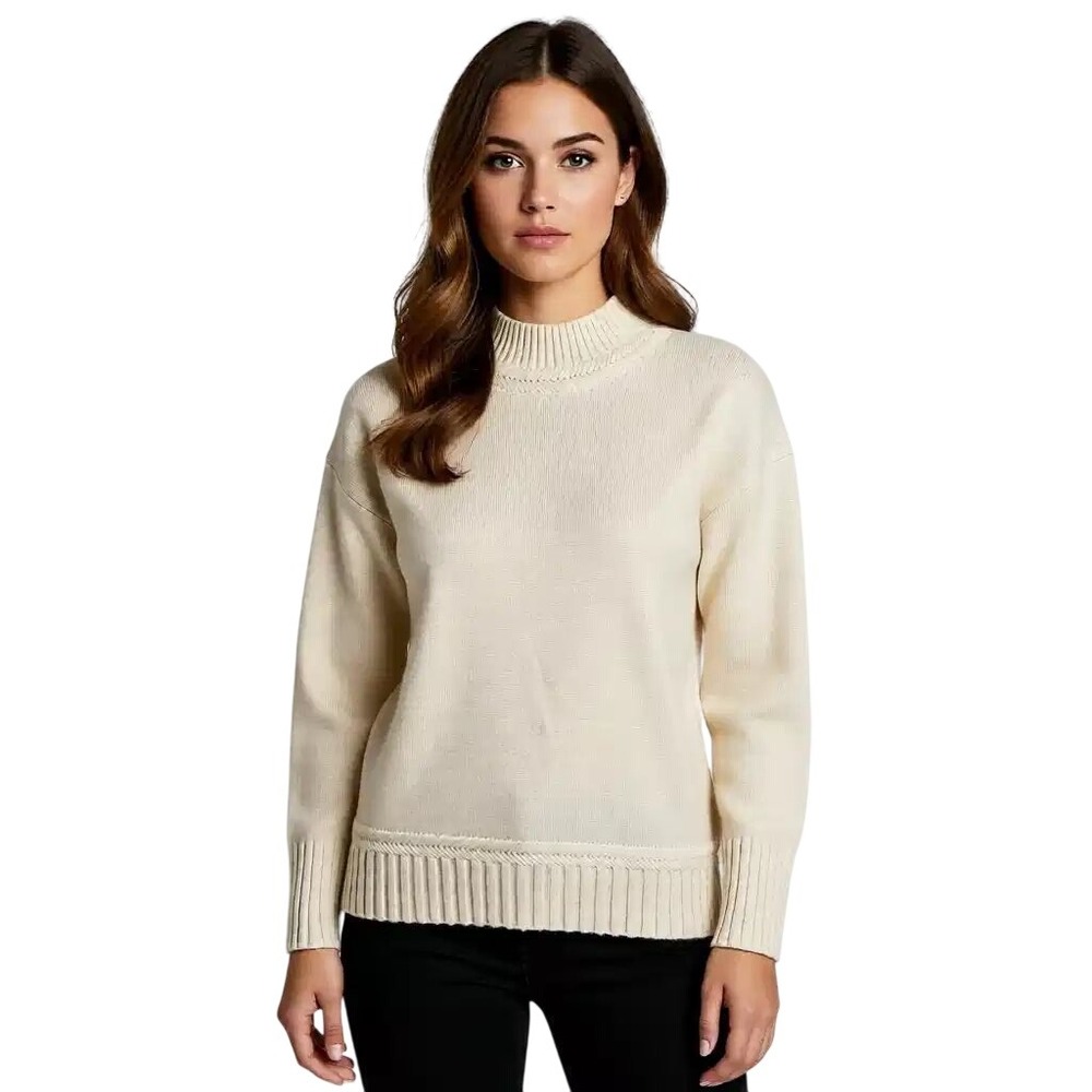 Tahari Women Ivory Cream Mock Neck Wool Blend Knit Sweater Size Medium NWT